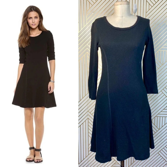 James Perse Recycle Crepe Jersey Flare Dress Black‎ - Picture 1 of 11